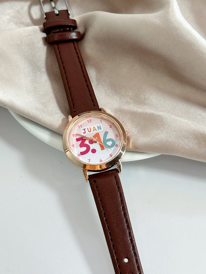 Reloj Cuero delgadito Juan 3:16